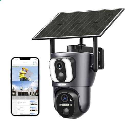 SEHMUA 4G LTE Cellular Security Camera, Dual Camera Solar Powered No WiFi Needed Security Camera Wireless Outdoor, 2K 360° View, Built-in SIM Card, Color Night Vision, Two-Way Audio