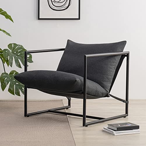 Zinus Aidan Sling Accent Chair, Metal Framed Armchair with Shredded Foam Cushioning, Dark Grey
