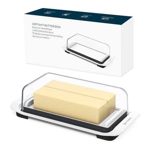 KITCHENDAO Large Airtight Butter Dish with Lid for Countertop and Fridge, Butter Keeper, Plastic Butter Holder Tray for 2 Sticks East Coast/West Coast/European Style/ Kerrygold Butter/ Cream Cheese