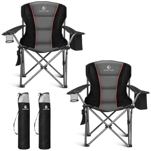 ALPHA CAMP Folding Camping Chair for Adults, Oversized Heavy Duty Lawn Chairs with Cooler Bag, Cup Holder & 600D Oxford Fabric, Folding Chairs for Outside Support 450 LBS,Outdoor Chair 2 Pack