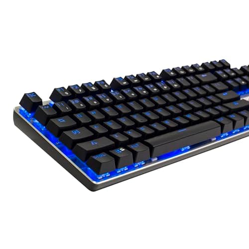 Kado Full Size Mechanical Keyboard, Wired USB 104 Keys Office Gaming Keyboard with Number Pad Slim Illuminated, Blue Switches Blue LED Backlit, Mechanical Keyboard for Windows Laptop PC Mac Gamer