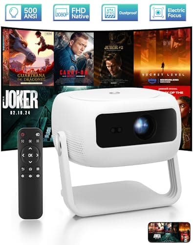 Native 1080P HD Projector with 4K Support, WiFi 6, Bluetooth, Dustproof Design, Motorized Focus, Built-in Speaker, Smart Projector for Indoor/Outdoor Use, Compatible with Android/iOS/Windows/TV Stick
