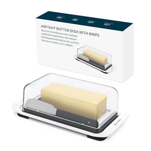 KITCHENDAO Airtight Butter Dish with Lid and Knife Spreader for Countertop and Refrigerator, Keep Butter Fresh, Easy Scoop, Dishwasher Safe, Plastic Butter Keeper Tray for West/ East Coast Butter