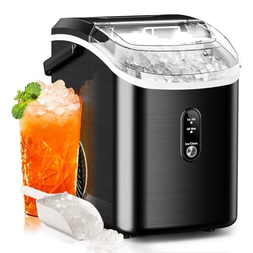 Nugget Ice Maker Countertop, 35.5Lbs/24Hrs Chewable Sonic Ice Machine with Self-Cleaning, Handle, Water Tank, Quiet Operation & Portable Pellet Ice Maker for Home, Office, Kitchen, Bar, Deep Black