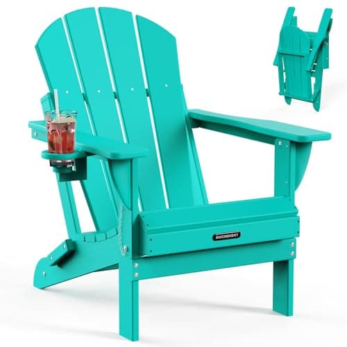 MUCHENGHY Folding Adirondack Chairs, Patio Chairs, Lawn Chairs, Outdoor Chair, Adirondack Chair Plastic, Fire Pit Chairs, Weather Resistant with Cup Holder for Deck, Backyard, Garden(Lake Blue)
