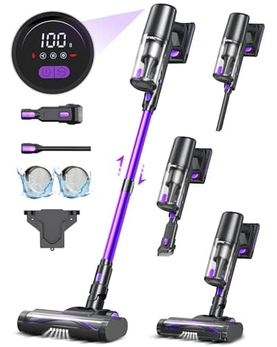 OXVAC Cordless Vacuum Cleaner with LED Display, 45kpa 550W Brushless Motor, Max 50 Mins Runtime with Detachable Battery, 6 in 1 Lightweight Stick Vacuum for Home Hard Floor and Pet Hair Carpet