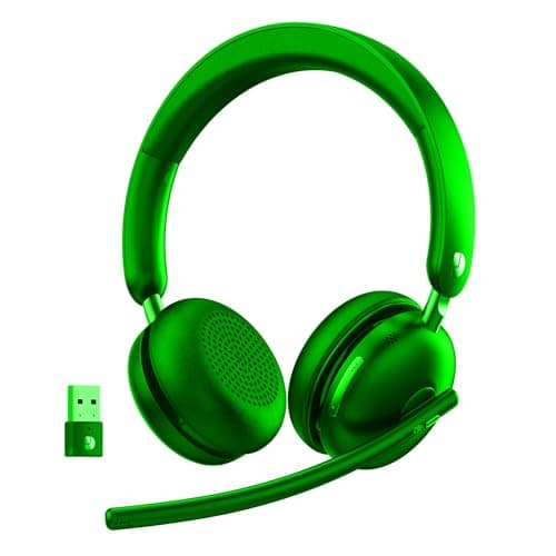 Dytole Wireless Headset with Mic for Work, Bluetooth 5.3 Headset with Noise Cancelling, Wireless Headphones with Mic & USB Dongle, 65H & Mute, Ideal for PC/Call Center/Computer/Laptop/Study Green