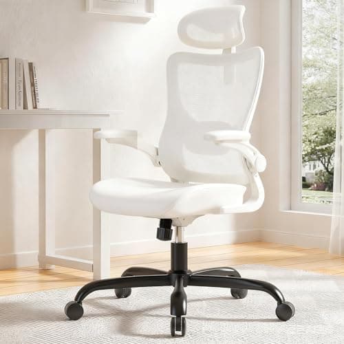 Marsail Ergonomic Mesh Office Chair High Back Home Office Desk Chair with Adaptive Lumbar Support, 2D Headrest, 3D Flip-Up Armrests, Height Adjustable and Rocking Tilt (White)