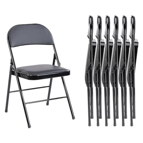 Sweetcrispy Folding Chair 6 Pack, Leather Padded Folding Chairs, Sturdy Metal Foldable Chairs, Easy to Use and Store, Outdoor and Indoor, for Home, Office, Party, Comfy