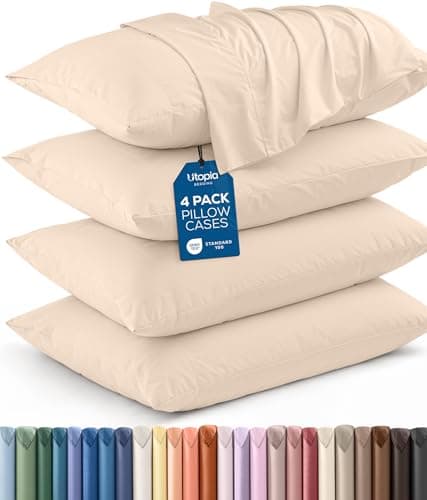 Utopia Bedding Queen Pillow Cases - 4 Pack - Envelope Closure - Soft Brushed Microfiber Fabric - Shrinkage and Fade Resistant Pillow Covers Queen Size 20 X 30 Inches (Queen, Beige)