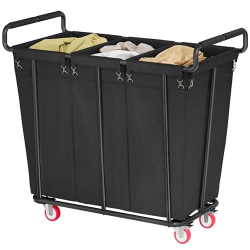 Gewudraw Large laundry hamper with Wheels, 360L 3 Bag Big Rolling Laundry Hamper Sorter Cart, Extra Large Laundry Clothes Hamper, Heavy Duty Laundry Basket Organizer for Laundry Room,Bathroom,Black