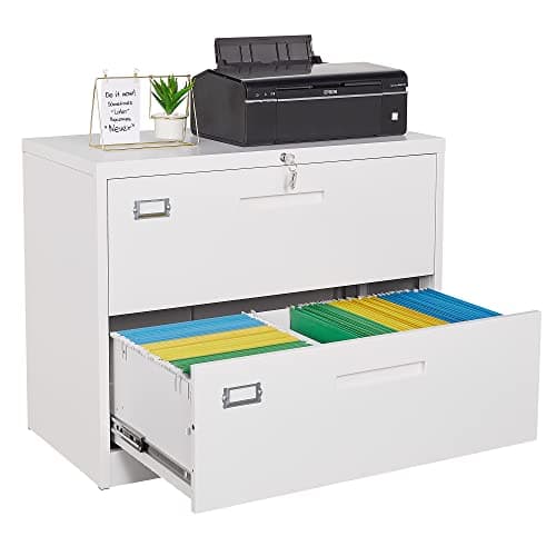 AFAIF 2 Drawer Lateral File Cabinet with Lock, Metal Filing Cabinets for Home Office, Wide Locking File Caninets, White Office Storage Cabnet for Hanging Letter/Legal / A4 / F4 - Assembly Required
