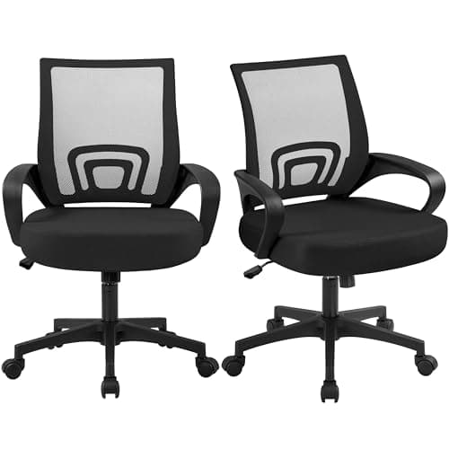 Yaheetech Office Chair Mid Back Swivel Lumbar Support Desk Chair, Height Adjustable Computer Ergonomic Mesh Chair with Armrest Black, 2-Pack