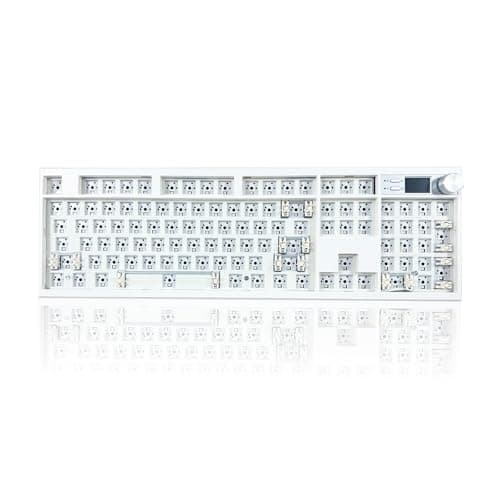 FKZ GMK104 Mechanical Keyboard Kit,VIA Programmable Full Size Hot Swap Gasket Custom RGB Gaming Barebones Keyboard with Screen&Knob Wireless BT5.0/2.4G/USB-C Wired NKRO DIY Kit (White)