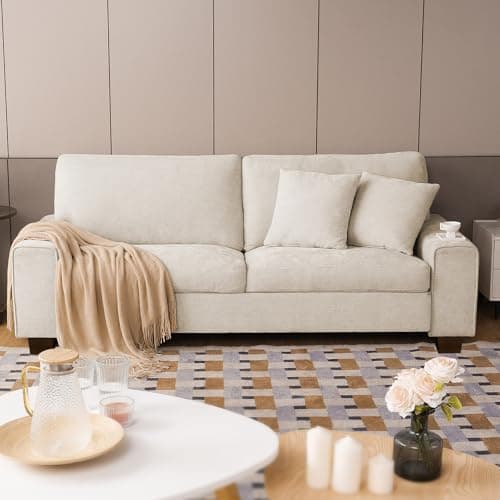 DOPEDIO Modern Loveseat Sofa for Living Room,Chenille Recliner, Removable Cover, Spring Cushions, Solid Wood Frame, Easy Assembly for Small Spaces (88.58inch,Beige)