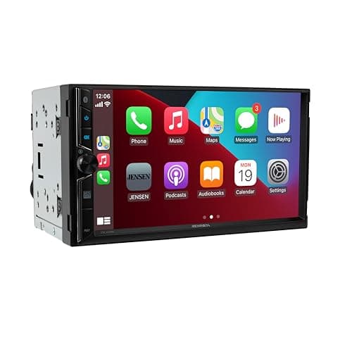 JENSEN J3CA7W 7-inch Certified Apple CarPlay Android Auto Wired or Wireless | Double DIN Touchscreen Car Stereo Radio | Bluetooth | Backup Camera Input | USB Playback & Charge