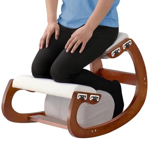 MallVitally Adjustable Kneeling Chair, Wooden Ergonomic Rocking Chair - Improve Your Posture with an Angled Seat for Home,Office(Cherry Wood)