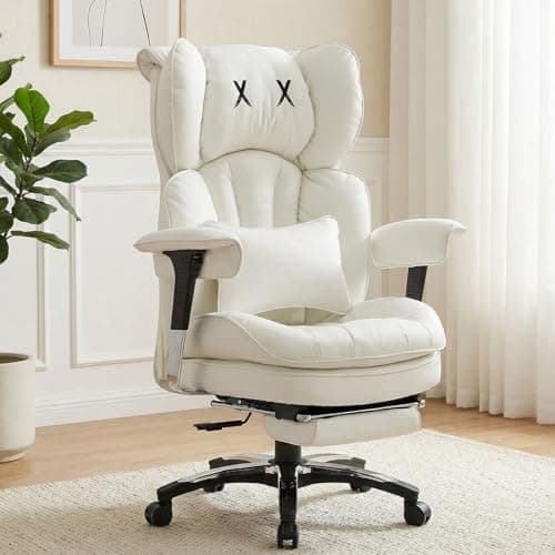 Efomao Big and Tall Office Chair with Footrest – White Ergonomic High-Back Computer Chair with Adjustable Armrests, Wide Seat – Home Office, Gaming & Study Chair