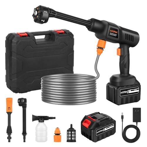 Portable Cordless Pressure Washer, 600 PSI Rechargeable Battery Powered Pressure Washer, 6-in-1 Nozzle with Standard Nozzle for Car Floor Wall Fence Cleaning