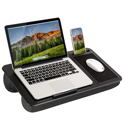 LAPGEAR Home Office Lap Desk with Device Ledge, Mouse Pad, and Phone Holder - Black Carbon - Fits up to 15.6 Inch Laptops - Style No. 91588