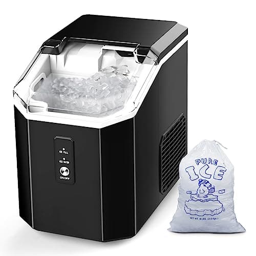 FOOING Nugget Ice Maker Countertop, Crushed Chewable Maker, Self Cleaning Makers with One-Click Operation, 34Lbs/24H, Pebble Portable Machine Scoop for Home Bar Camping RV