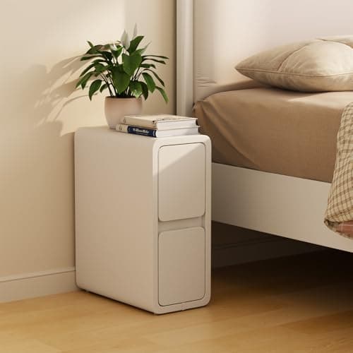 AQIMUELE Narrow Nightstand - Narrow Bedside Table with Drawers, Wood Small Nightstand with Leather Surface for Bedroom, White - 7.9" W
