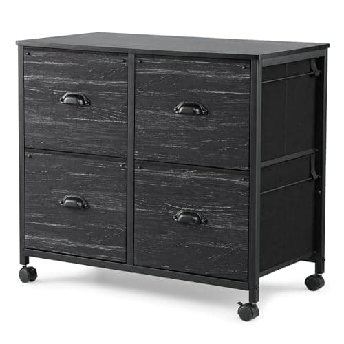 TOPSKY 4 Drawers Mobile Fabric Lateral File Cabinet with Casters for Letter SIze File (Black)