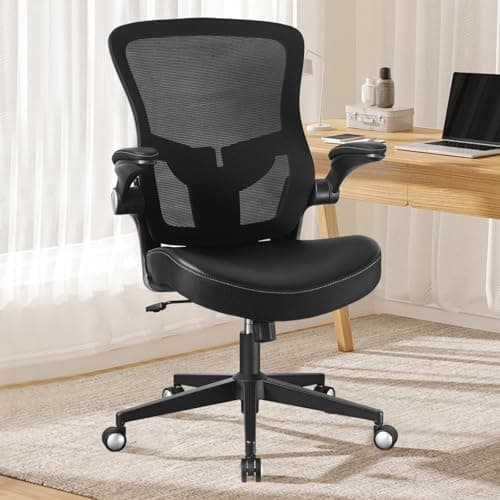 Office Chair, 400lbs Heavy Duty Ergonomic Desk Office Chair with Flip-Up Arms, Home Office Desk Chairs with Adjustable Seat Height & Lumbar Support for Heavy People, Computer Task Chair