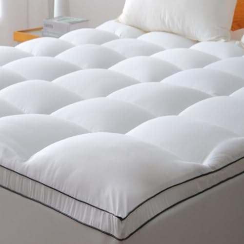 Mattress Topper Queen Size Bed – Breathable Quilted Plush Design for Comfort, Soft Mattress Topper with Deep Pocket Fit 8-21 Inch, Pillow Top Mattress Toppers Queen for Back Pain Relief (60x80, White)