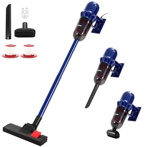 EFSHEER Corded Vacuum Cleaner 17000KPa Lightweight Stick Vacuum with Handheld 3-in-1, 600W Powerful Suction Vacuum Cleaner Portable with HEPA Filters, for Multi-Surfaces Blue