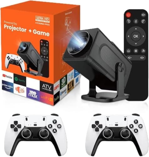 HCS350 Pro Android 11 Gaming Projector 64GB TF Card Wireless Gaming Controller Dual WIFI1920*1080P Home Theater Portable Projector (Hcs350pro Black)