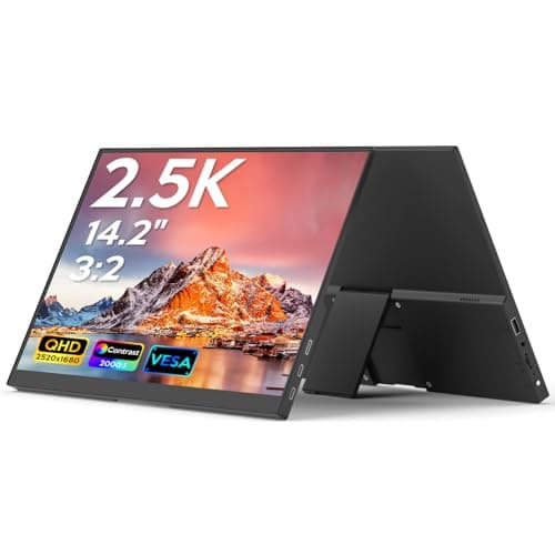 2.5K Portable Monitor 14.2 Inch 2520x1680 USB-C HDMI Lightweight Travel Monitor with Kickstand VESA Speakers 3:2 Portable Screen for Laptop PC Mac Phone PS Xbox Switch