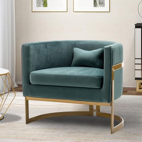 Apeaka Velvet Accent Chair, Modern Upholstered Arm Chair for Living Room Bedroom Sofa Side Chair Velvet Barrel Chair with Gold Legs Lake Blue