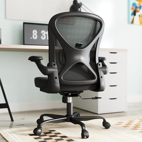 Mesh Office Chair with Adjustable Lumbar Support,Ergonomic Home Office Desk Chair with Wheels and Flip.up Arms, Black
