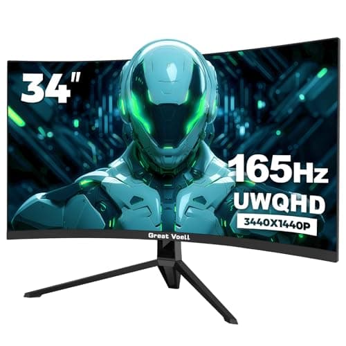 Great voell 34 Inch Curved Gaming Monitor, UWQHD 3440x1440, 144Hz, 1ms & FreeSync Ensure Buttery-Smooth, Tear-Free Gameplay on The Immersive 1500R Curved Display.