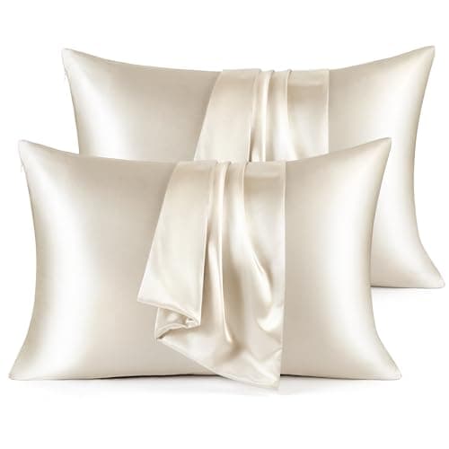 Bedsure Satin Pillowcase for Hair and Skin - Beige Zipper Pillow Cases Queen Size Set of 4, Similar to Silk Pillow Cases, Silky & Super Soft, Gifts for Women Men, 20x30 Inches