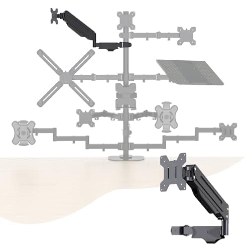 Pholiten Single Monitor Arm, Gas Type Display Arm, Double Articulated, 35MM Pole Mount, Supports 13-32Inches, Load Capacity 22.0 lbs, VESA 75-100mm MD8411DB