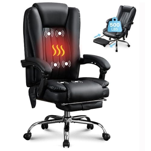 Massage Office Chair with Foot Rest for Heavy People 500lbs Big and Tall Office Chairs with 6 Vibration Points and Heating Function for 8 Hours daliy Work,Ergonomic Executive Desk Chair (Black)