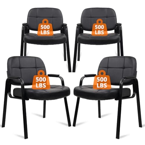CLATINA Big & Tall 500 lbs Waiting Room Guest Chair, Leather Office Reception Chair No Wheels with Padded Arms for Elderly Home Desk Conference Room Lobby Side Salon Clinic, Black(4 Pack)
