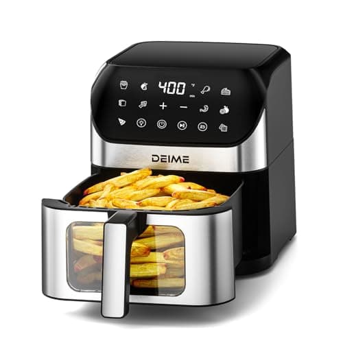 DEIME Air Fryer 6.2 QT Oilless 1500W Large Capacity Oven Air Fryers Healthy Cooker with 10 Preset, Visual Cooking Window, Non-Stick Basket, Included Recipe