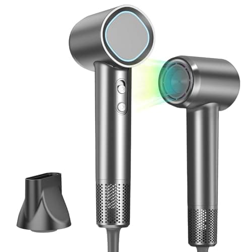 HEXTEK Hair Dryer 160000 RPM - Brushless Motor & Thermo-Control Negative Ionic Blow Dryer for Fast Drying Low Noise (55dB) for All Hair Types, Professional Home Salon Travel Use with Nozzle,Gray