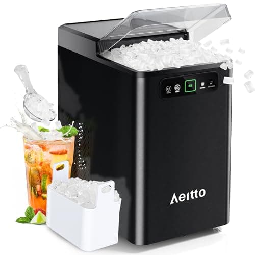 Aeitto Nugget Ice Maker 40Lbs/24H, Countertop Soft Chewable Ice Pebble Ice Machine, One-Click Operation, Auto Self-Cleaning Ice Makers with Scoop&Basket for Home, Office, Kitchen, Party (Black)