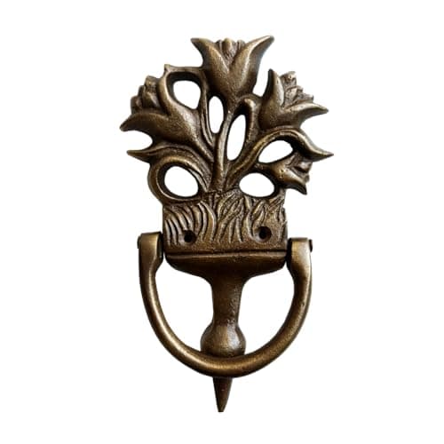 6-1/2" Antiqued Brass Flower Door Knocker- Antique Vintage Style