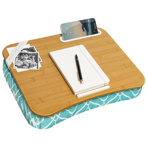 LAPGEAR Designer Lap Desk with Phone Holder and Device Ledge - Aqua Trellis - Fits up to 15.6 Inch Laptops - Style No. 45422