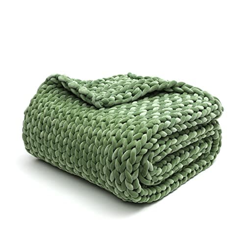 YnM Velvet Knitted Weighted Blanket, Hand Made Chunky Knit Weighted Throw for Sleep, Stress or Home Décor, Rest and Relax in Style Weighted Blankets (Avocado Green, 50''x60'' 10lbs)