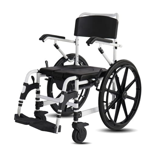 UU-ZHANG Folding Shower Commode Wheelchair - 300lbs Beside Commode Chair with Padded Seat, Waterproof Rolling Shower Chair with Armrests and Backrest, Shower Chair with Wheels for Small Shower, Blue