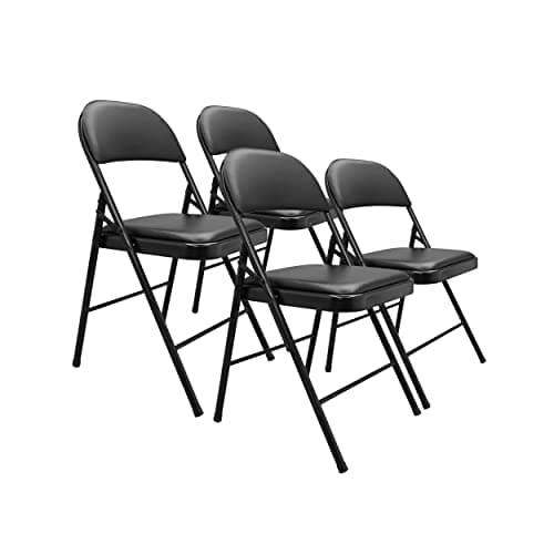 Amazon Basics Comfortable Vinyl-Padded Metal Steel Folding Chairs for Events, Easy to Fold and Store, Black, 4-Pack