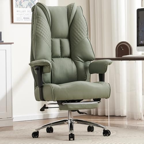 EXCEBET Big and Tall Office Chair 400lbs Wide Seat, Leather High Back Executive Office Chair with Foot Rest, Ergonomic Chairs Lumbar Support for Lower Back Pain Relief (Light Green)