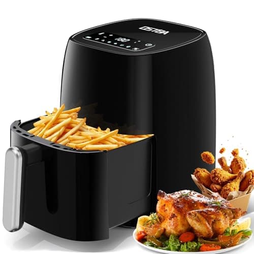 OSTBA 4.5QT Air Fryer with Tempered Glass LED Touch Screen, 6 Presets One-Touch Cooking, Adjustable Temp & Time, Dishwasher Safe Nonstick Basket, Oil-Free Healthy Cooking, 1–4 People
