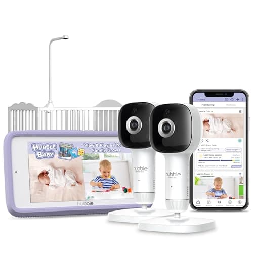 HUBBLE CONNECTED SkyVision AI Pro Twin Baby Camera Monitor — Covered Face, Rollover & True Cry Detection, Sleep Trainer, Soother & More — w/ 2 Cameras, Touch Screen HD Parent Unit, Crib Mount System